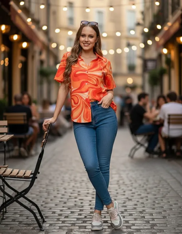 Orange_Rayon_Slub_Printed_Fashion_Women_Shirt_For_Women