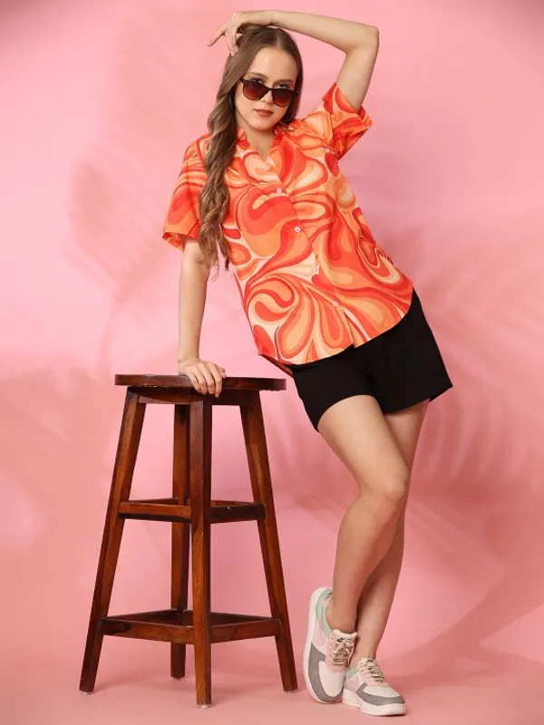 Orange_Rayon_Slub_Printed_Fashion_Women_Shirt_For_Women