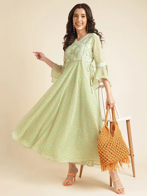 Green_Imported_Georgette_Embroidered_Dresses_For_Women
