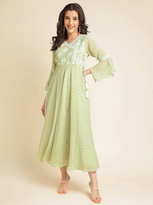 Green_Imported_Georgette_Embroidered_Dresses_For_Women