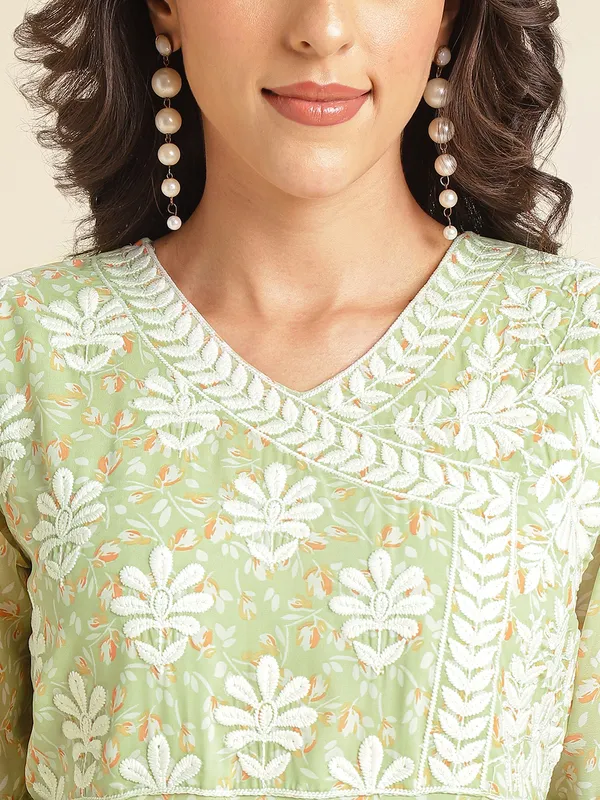 Green_Imported_Georgette_Embroidered_Dresses_For_Women