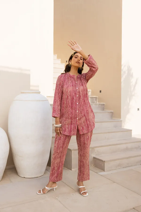 Peach_Rayon_Slub_Co-Ord_Set_For_Women