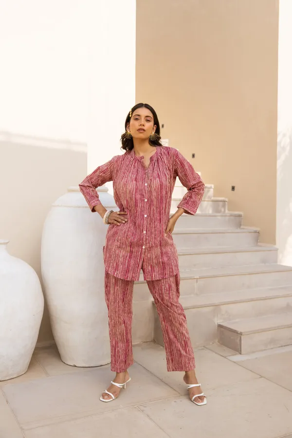 Peach_Rayon_Slub_Co-Ord_Set_For_Women