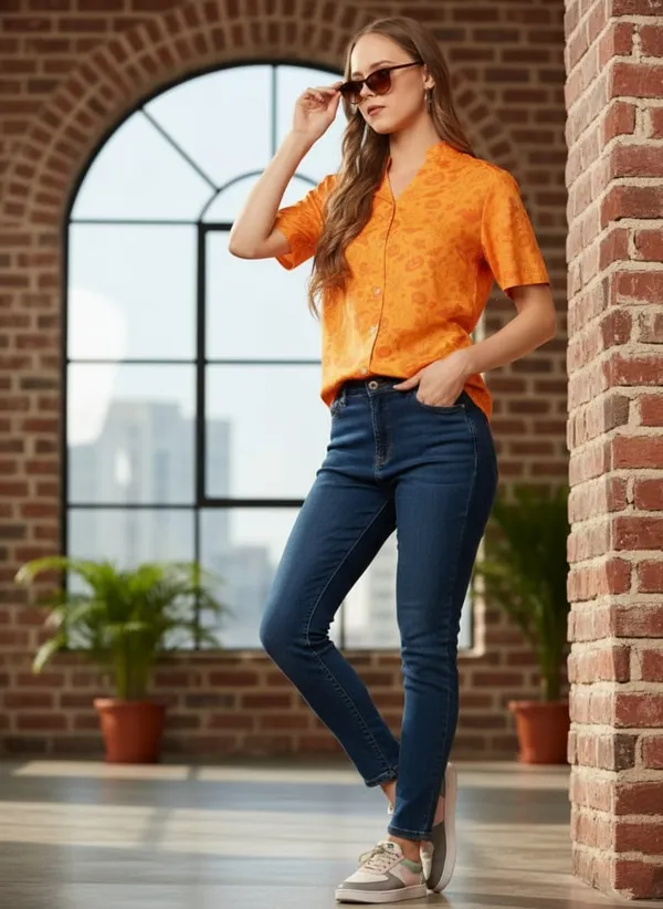 Orange_Rayon_Slub_Stylish_Urban_Wear_Shirt_For_Women