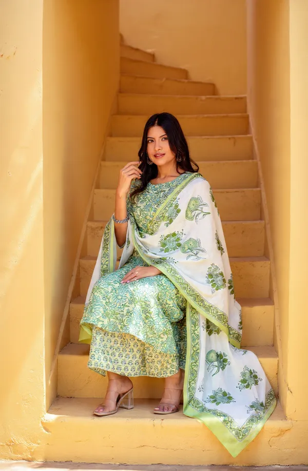 Green_Rayon_Slub_&_Dupatta_Kotachex_Kurta_Set_For_Women