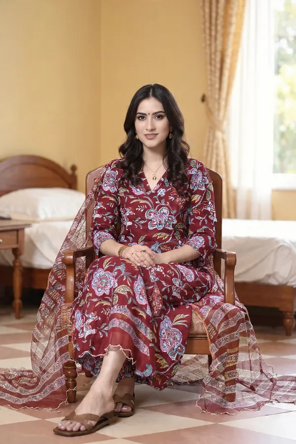 Brown_Rayon_Slub_&_Dupatta_Kotachex_Kurta_Set_For_Women
