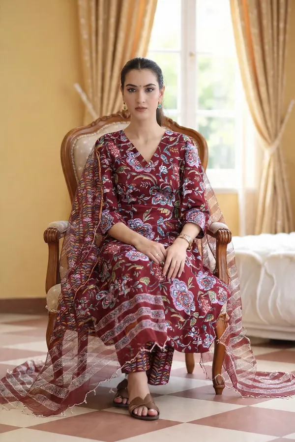 Brown_Rayon_Slub_&_Dupatta_Kotachex_Kurta_Set_For_Women