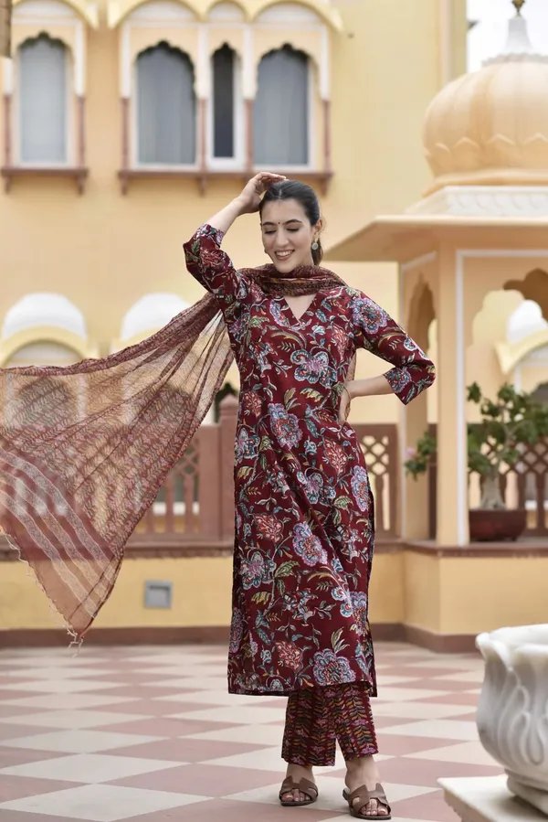 Brown_Rayon_Slub_&_Dupatta_Kotachex_Kurta_Set_For_Women