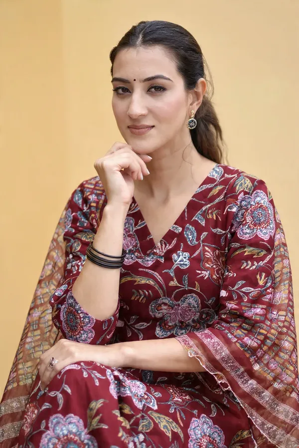 Brown_Rayon_Slub_&_Dupatta_Kotachex_Kurta_Set_For_Women