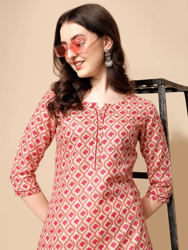 Peach_Cotton_Blend_Kurta_For_Women