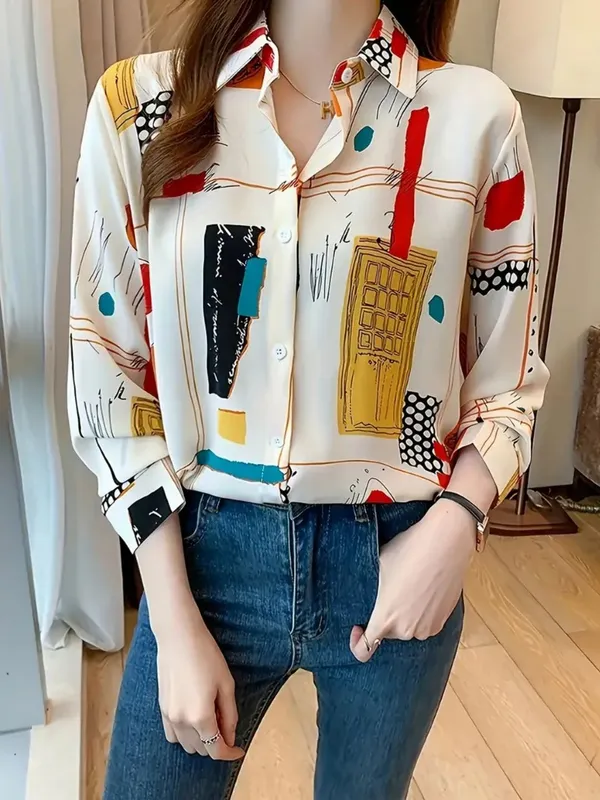 White_Rayon_Chic_Korean_Wardrobe_Shirt_For_Women