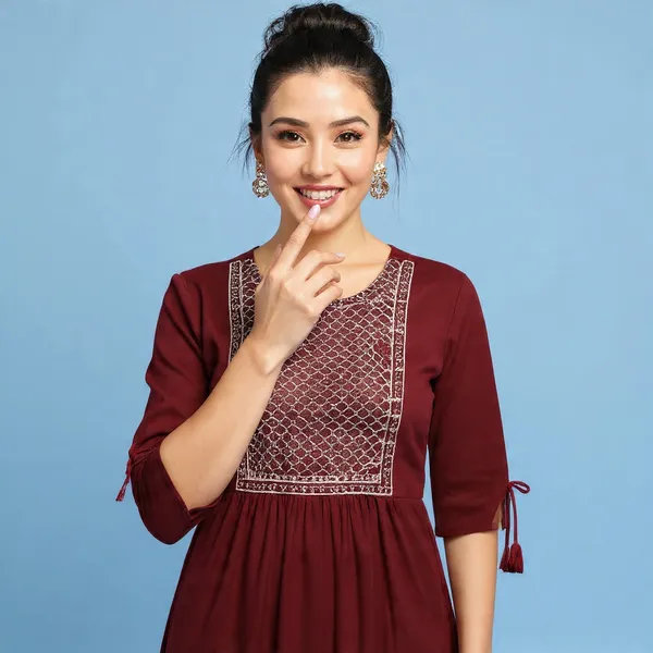 Dark_Maroon_Kurti_Bottom_Style_Set