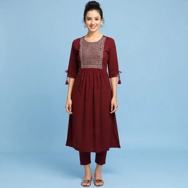 Dark_Maroon_Kurti_Bottom_Style_Set