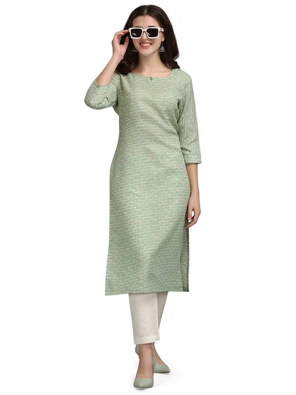 Green_Cotton_Blend_Kurti_For_Women
