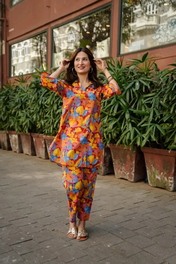 Orange_Rayon_Slub_Elegant_Co-Ord_Fashion_Collection_For_Women