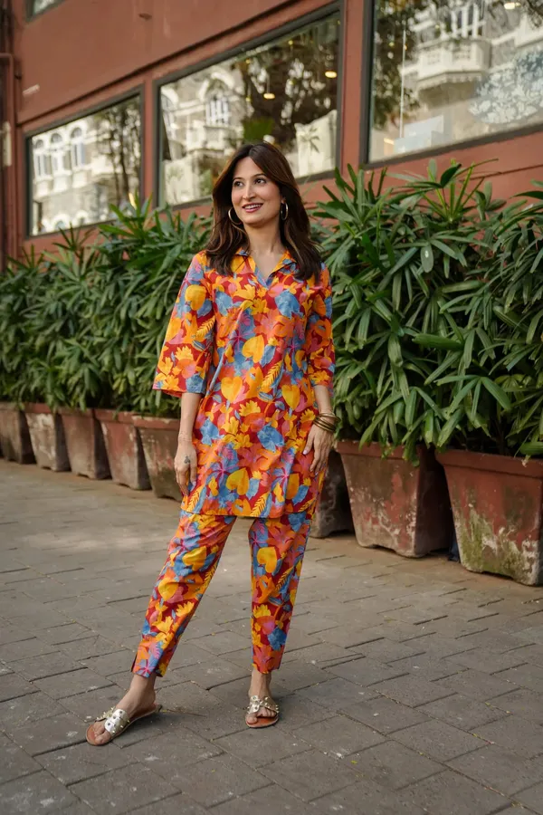 Orange_Rayon_Slub_Elegant_Co-Ord_Fashion_Collection_For_Women