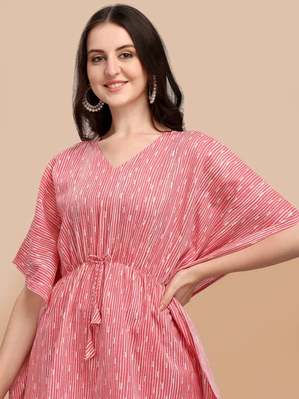 Red_Premium_Slub_Kaftan_Co-Ord_Set_For_Women