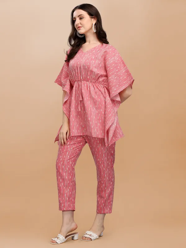 Red_Premium_Slub_Kaftan_Co-Ord_Set_For_Women