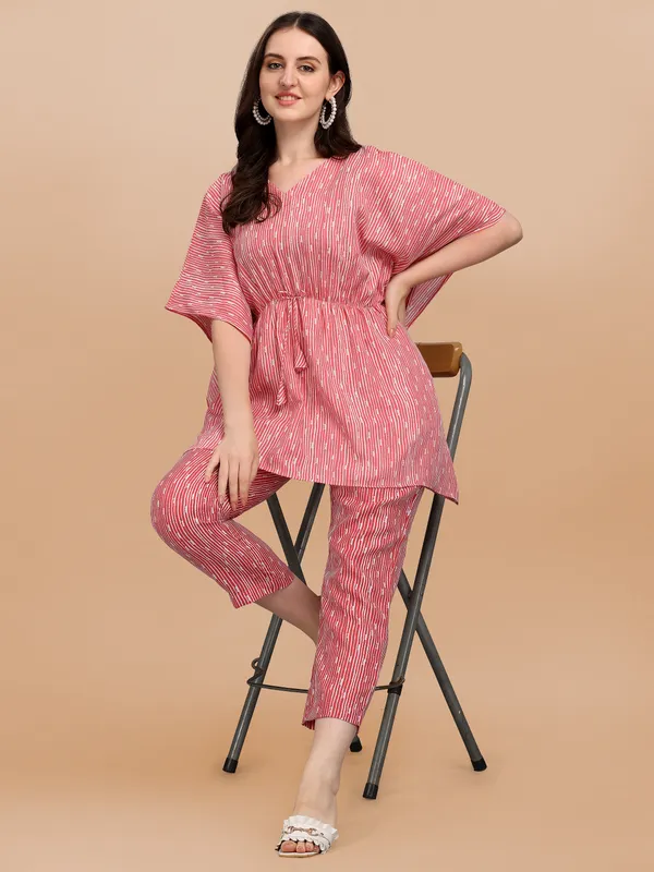 Red_Premium_Slub_Kaftan_Co-Ord_Set_For_Women