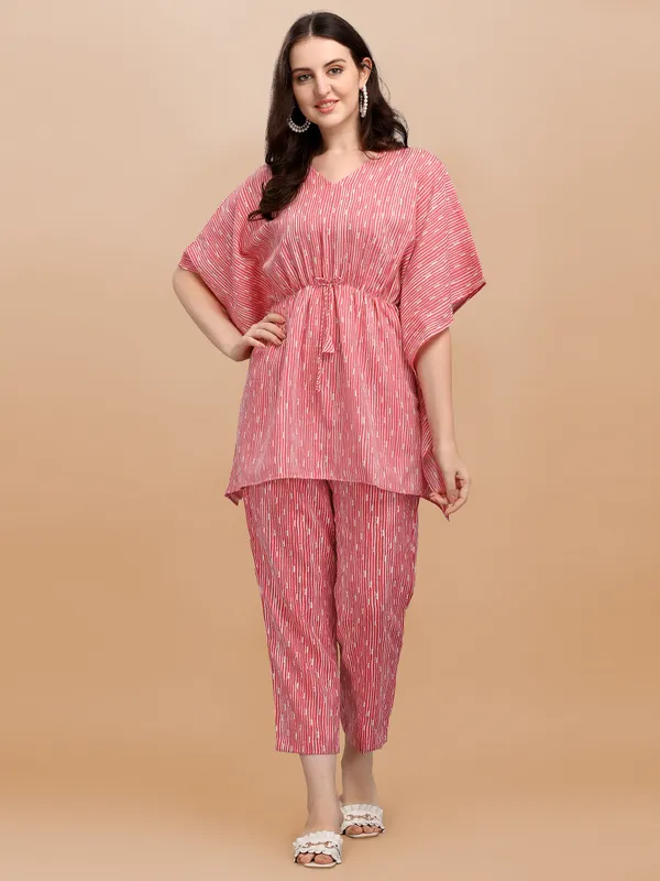 Red_Premium_Slub_Kaftan_Co-Ord_Set_For_Women