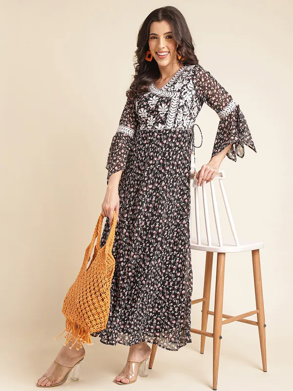 Black_Imported_Georgette_Embroidered_Dresses_For_Women