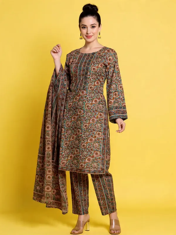 Brown_Rayon_Slub_&_Dupatta_Kotachex_Kurta_Set_For_Women