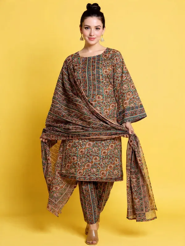 Brown_Rayon_Slub_&_Dupatta_Kotachex_Kurta_Set_For_Women