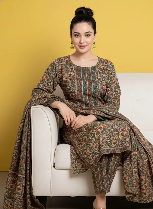 Brown_Rayon_Slub_&_Dupatta_Kotachex_Kurta_Set_For_Women