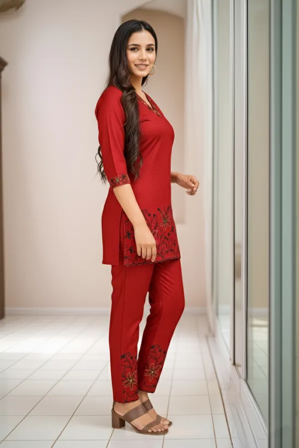 Red_Pure_Rayon_Cotton_Dyed_Festive_Stylish_Co-Ord_Ensemble_For_Women