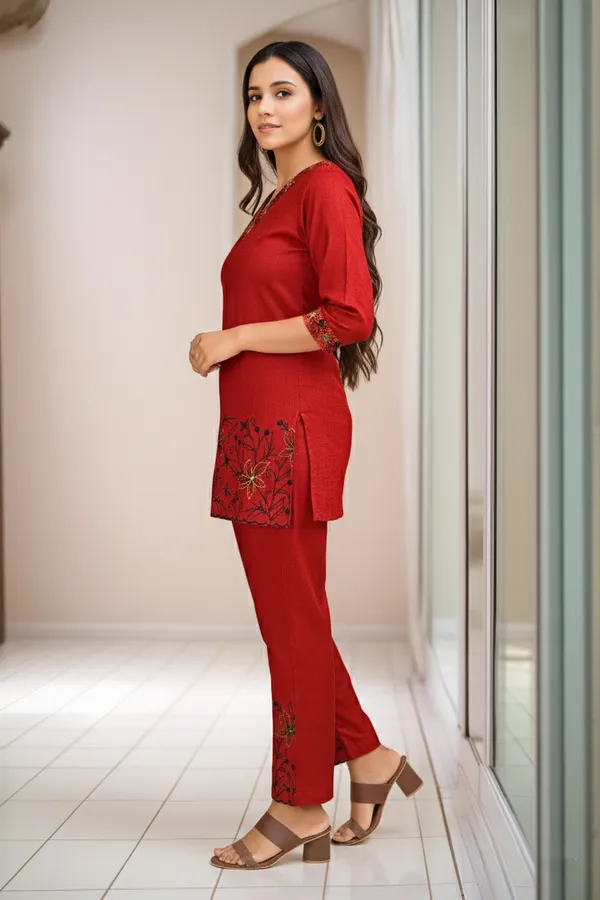 Red_Pure_Rayon_Cotton_Dyed_Festive_Stylish_Co-Ord_Ensemble_For_Women