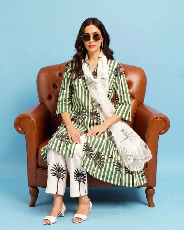 Green_Rayon_Slub_&_Dupatta_Kotachex_Kurta_Set_For_Women