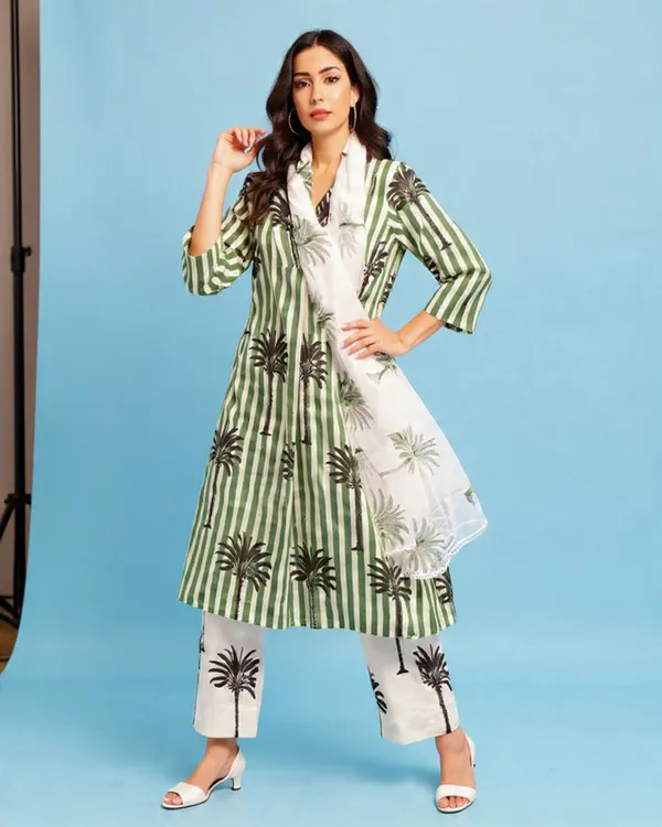 Green_Rayon_Slub_&_Dupatta_Kotachex_Kurta_Set_For_Women