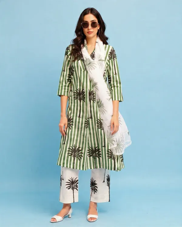 Green_Rayon_Slub_&_Dupatta_Kotachex_Kurta_Set_For_Women