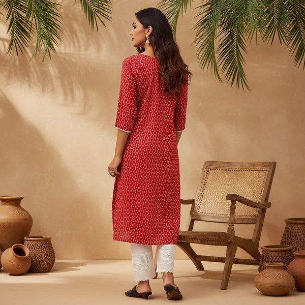 Red_Cotton_Blend_Kurta_For_Women