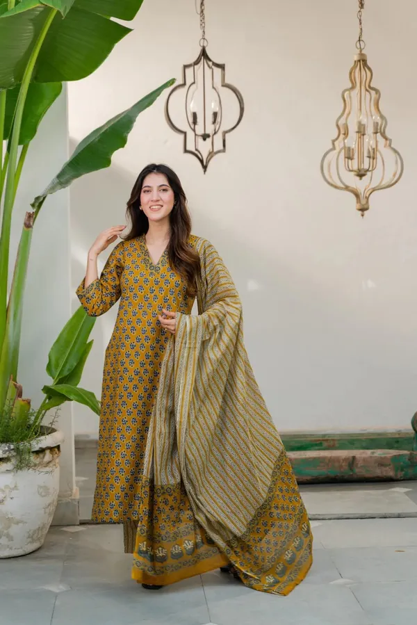 Yellow_Rayon_Slub_&_Dupatta_Kotachex_Kurta_Set_For_Women