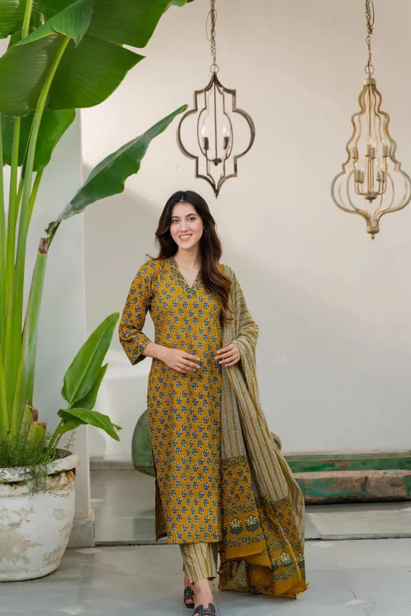Yellow_Rayon_Slub_&_Dupatta_Kotachex_Kurta_Set_For_Women
