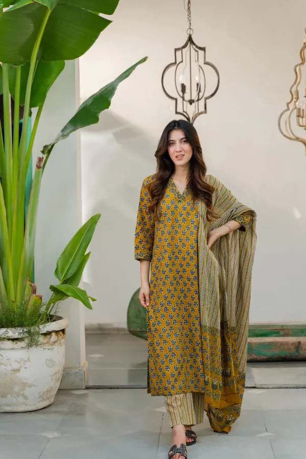 Yellow_Rayon_Slub_&_Dupatta_Kotachex_Kurta_Set_For_Women