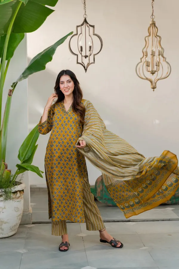 Yellow_Rayon_Slub_&_Dupatta_Kotachex_Kurta_Set_For_Women