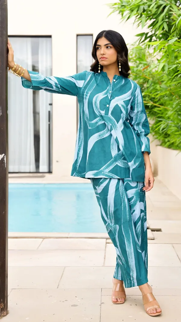 Blue_Rayon_Slub_Chic_Everyday_Co-Ord_Outfit_For_Women