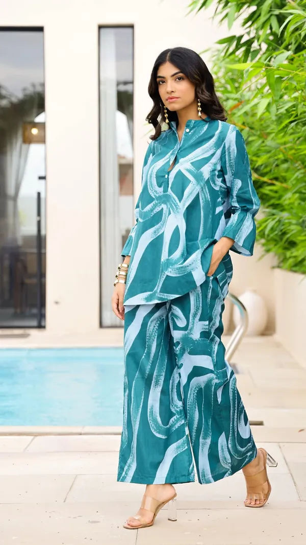 Blue_Rayon_Slub_Chic_Everyday_Co-Ord_Outfit_For_Women