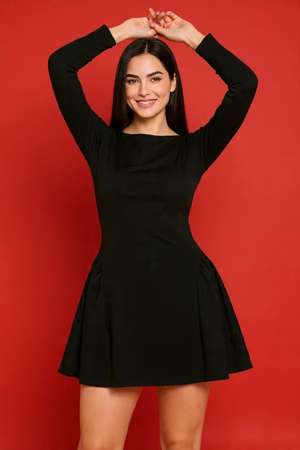 Black_Cotton_Lycra_Side_Flare_Short_Dress