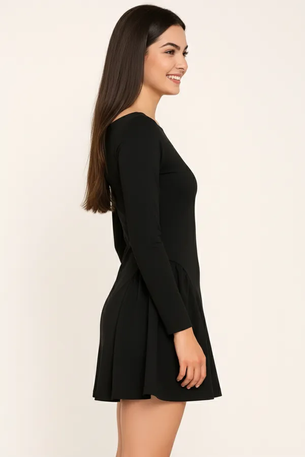 Black_Cotton_Lycra_Side_Flare_Short_Dress