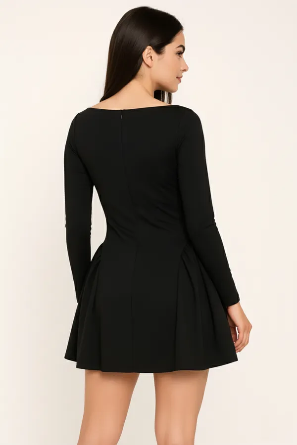 Black_Cotton_Lycra_Side_Flare_Short_Dress