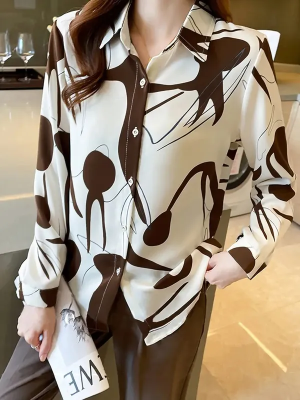 White_&_Brown_Rayon_Designer_Korean_Fashion_Shirt_For_Women