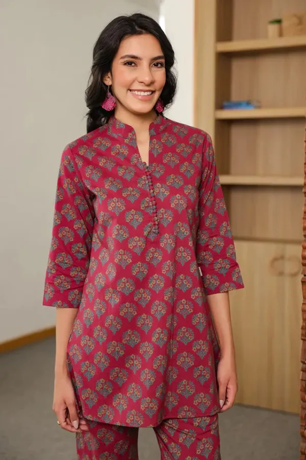 Maroon_Rayon_Slub_Co-Ord_Set_For_Women