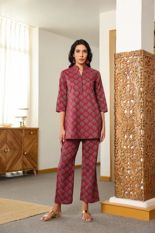 Maroon_Rayon_Slub_Co-Ord_Set_For_Women