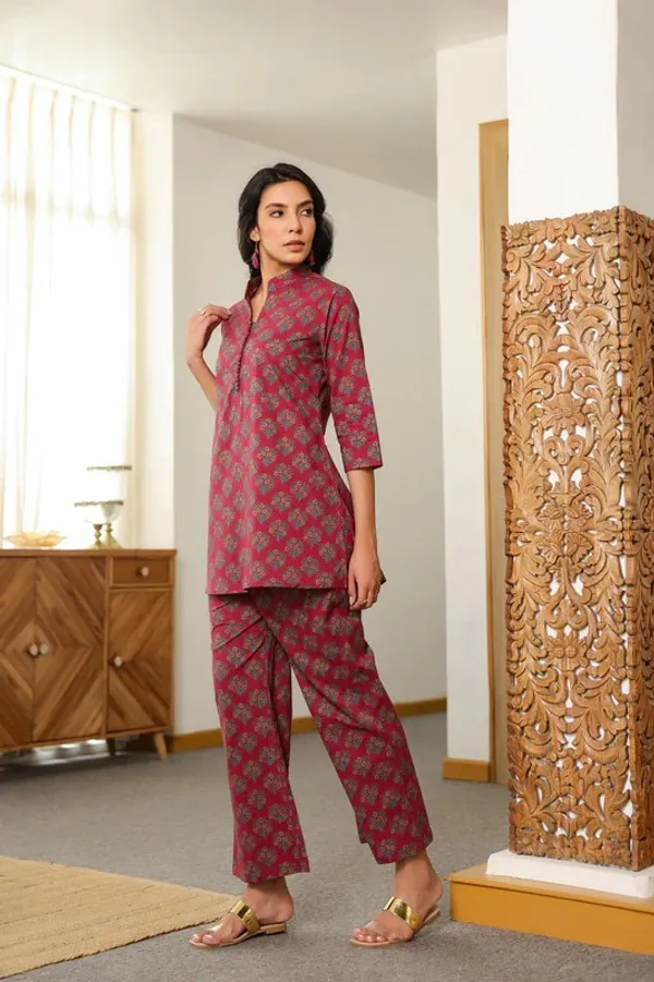 Maroon_Rayon_Slub_Co-Ord_Set_For_Women