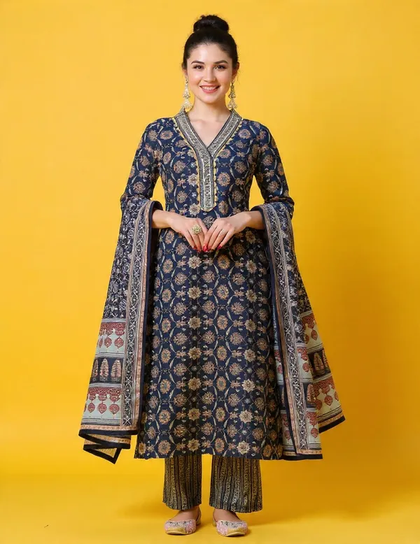 Black_Rayon_Slub_&_Dupatta_Kotachex_Kurta_Set_For_Women