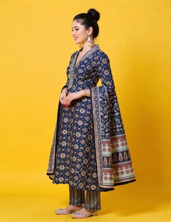 Black_Rayon_Slub_&_Dupatta_Kotachex_Kurta_Set_For_Women
