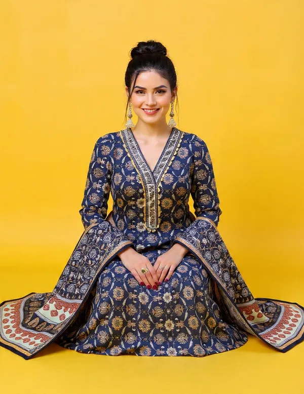 Black_Rayon_Slub_&_Dupatta_Kotachex_Kurta_Set_For_Women